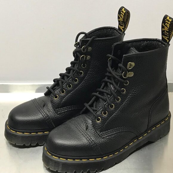Dr. Martens Shoes - Dr. Martens 1460 Bex Fleece Leather Lace Up Boots in Black